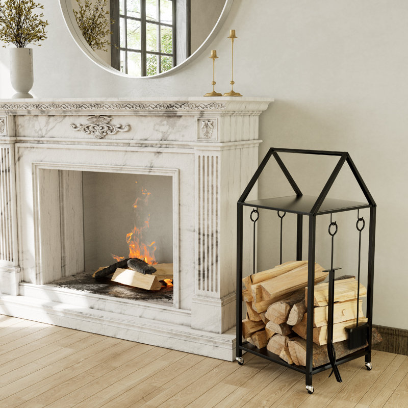 Firewood Rack Indoor with Fireplace Tools Set store